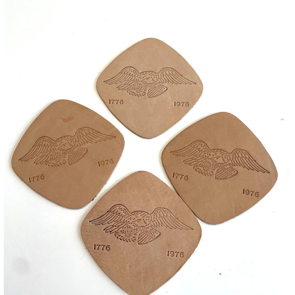4 Vintage 1776-1976 American Bicentennial Leather Drink Coasters w/ Eagle